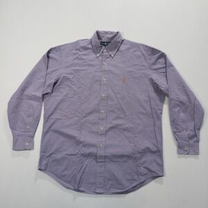 Ralph Lauren Shirt Men Large Purple Gingham Check Long Sleeve Classic Fit Cotton